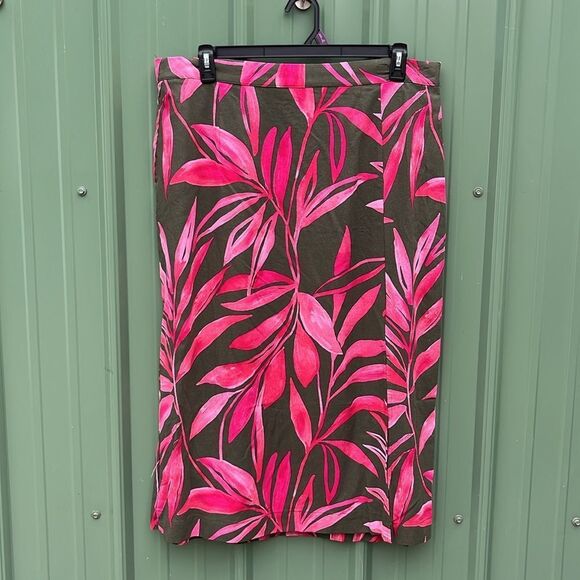Women's Hawaiian Tropical Print Linen-Blend Slip Skirt with Side Slit, Size XXL - Picture 1 of 12